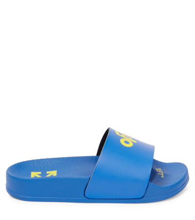 Shop Off-white Logo Pool Slides In Blue Yellow