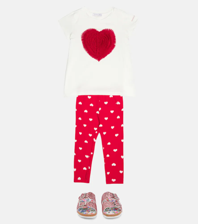 Shop Monnalisa Cotton-blend T-shirt And Leggings Set In Panna+rosso