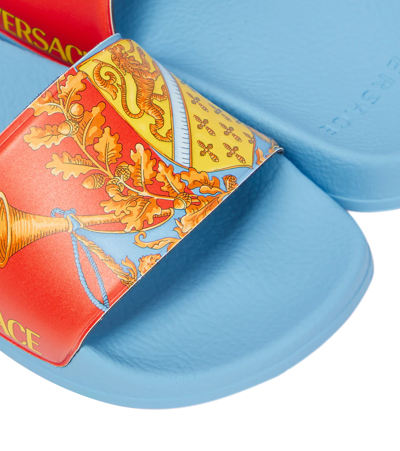 Shop Versace Royal Rebellion Printed Rubber Slides In Spritz+dv Blue