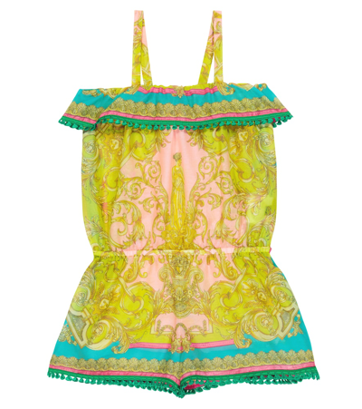 Shop Versace Barocco Goddess Cotton And Silk Playsuit In Mauvelous+citron