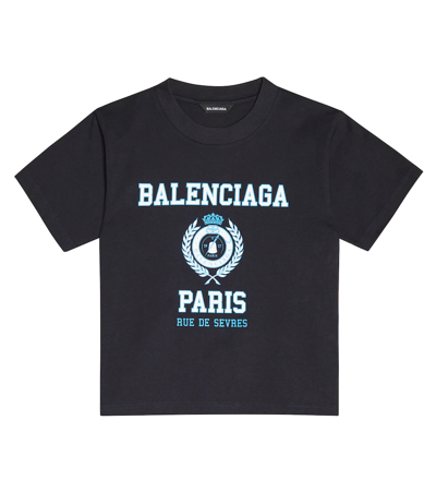 Shop Balenciaga Logo Cotton T-shirt In Marine Blue