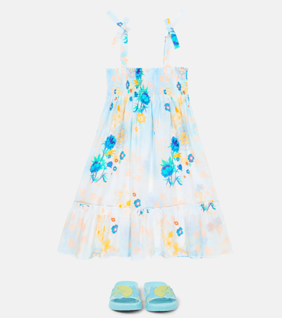 Shop Vilebrequin Gloss Floral Cotton Dress In Soft Blue