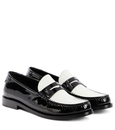 Shop Saint Laurent Le Loafer Patent Leather Loafers In Noir / Blanc Optique