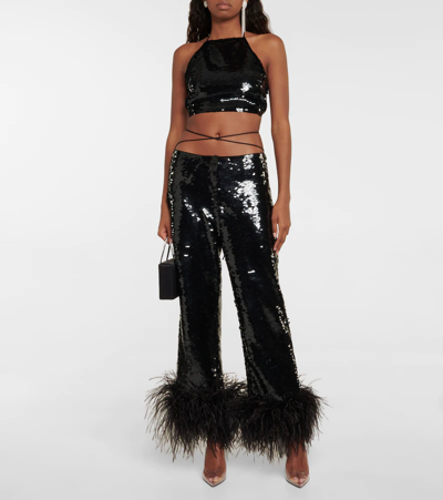 Magda Butrym Black Sequins Crop-top In Black