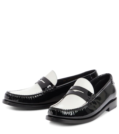Shop Saint Laurent Le Loafer Patent Leather Loafers In Noir / Blanc Optique