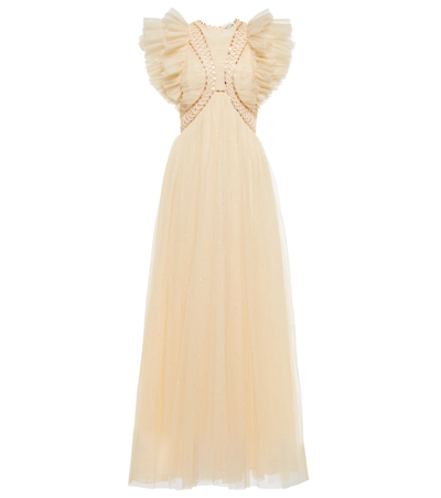 Shop Zimmermann Dancer Embellished Tulle Gown In Cream