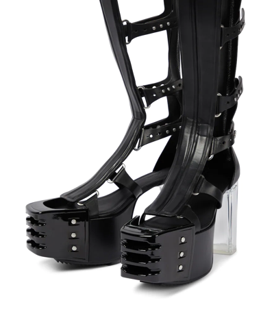 Shop Rick Owens Spartan Waders Platform Knee-high Boots In Black/clear