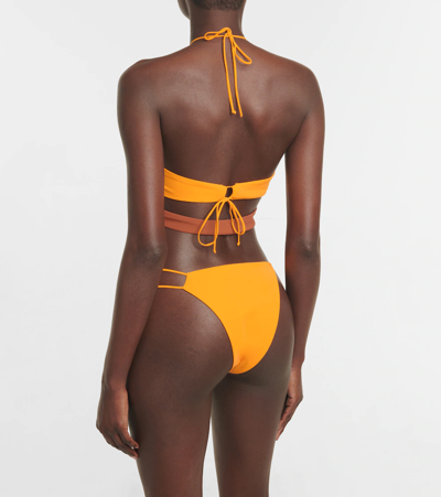 Nensi Dojaka Ruched Halterneck Bikini Top In Orange Brown