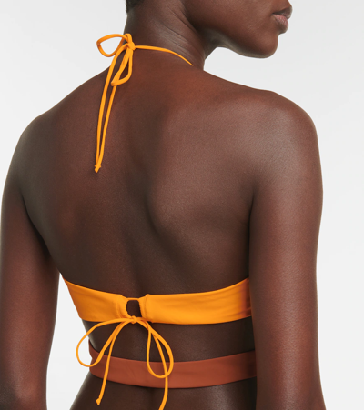 Shop Nensi Dojaka Ruched Halterneck Bikini Top In Orange Brown