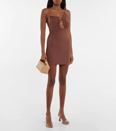 Shop Nensi Dojaka Cutout Ruched Minidress In Brown