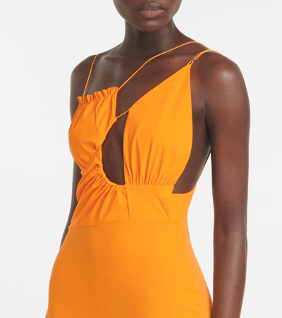 Shop Nensi Dojaka Cutout Ruched Minidress In Orange