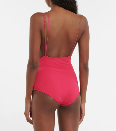 Shop Nensi Dojaka Asymmetric Swimsuit In Fuschia Orange