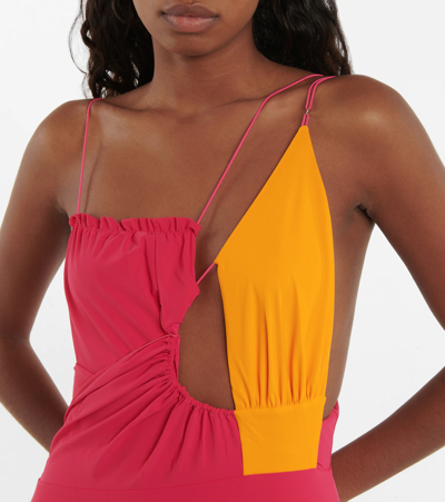 Shop Nensi Dojaka Asymmetric Swimsuit In Fuschia Orange