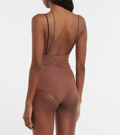 Shop Nensi Dojaka Cutout Asymmetric Swimsuit In Brown Black