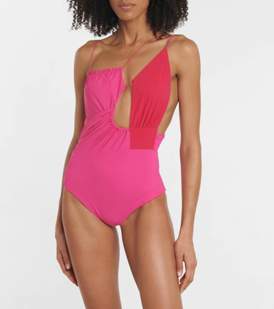 Nensi Dojaka Cutout Asymmetric Swimsuit In Light Pink Pink