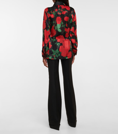Shop Saint Laurent Floral Silk Muslin Shirt In Noir Rouge Vert