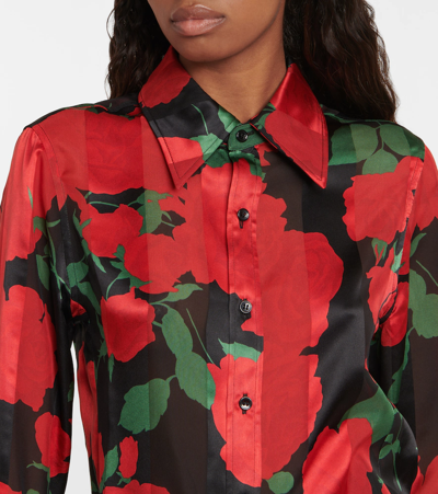 Shop Saint Laurent Floral Silk Muslin Shirt In Noir Rouge Vert