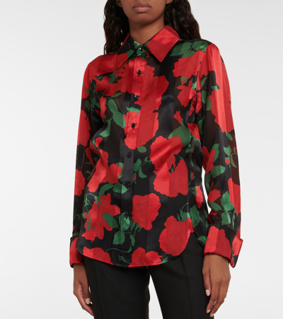 Shop Saint Laurent Floral Silk Muslin Shirt In Noir Rouge Vert