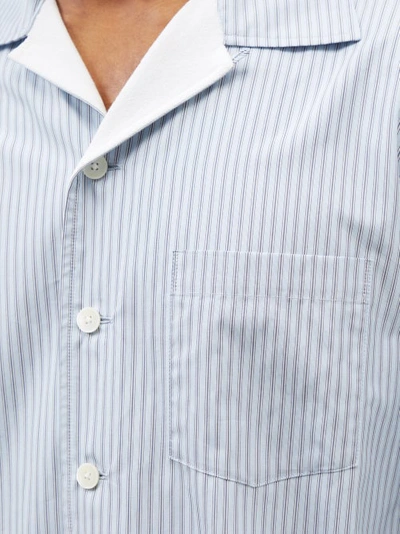 Convertible-collar Terry-lined Striped Cotton-poplin Shirt In Blue Stripe