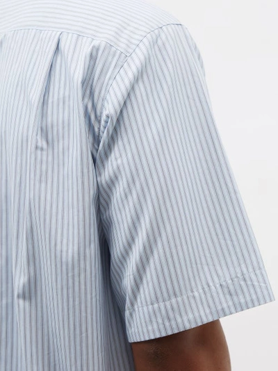 Convertible-collar Terry-lined Striped Cotton-poplin Shirt In Blue Stripe