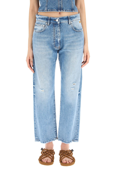 Shop Msgm Jeans With Embroidered Logo In Blue