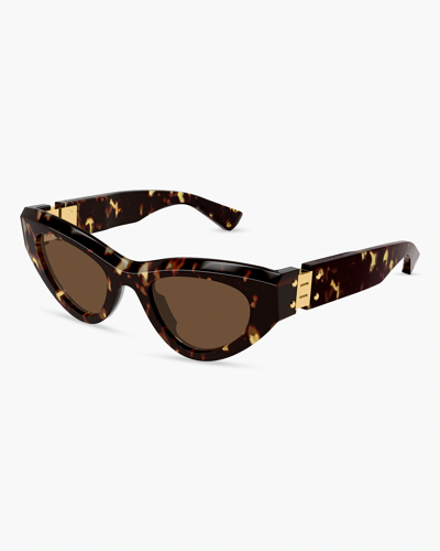 Shop Bottega Veneta Cat-eye Sunglasses In Black/shiny Transparent Beige
