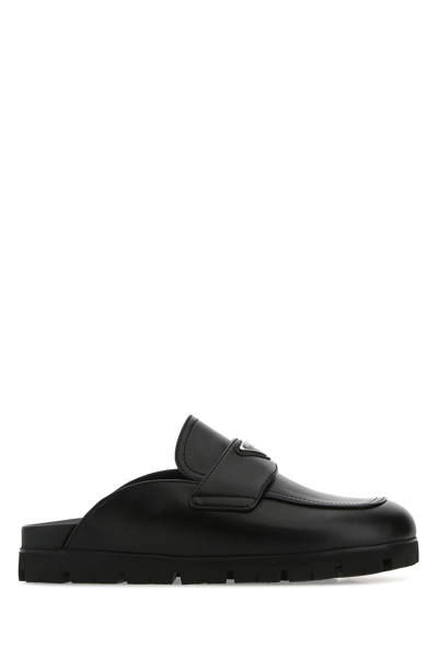 Joseph Banks opening palm Prada Triangle-logo Leather Slippers In Black | ModeSens