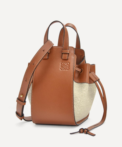 Shop Loewe Mini Hammock Anagram Jacquard Canvas And Leather Drawstring Bag In Ecru/tan