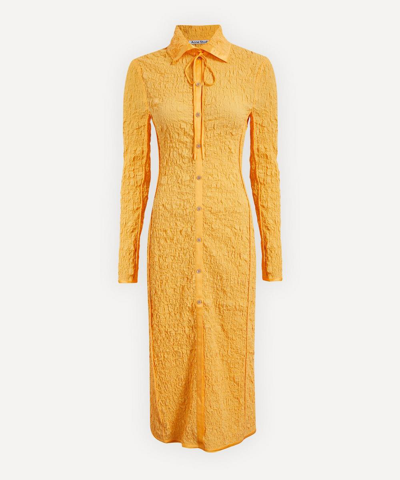 Shop Acne Studios Ruched Cotton Midi Dress In Apricot Orange