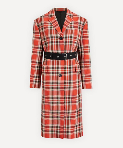 Acne Studios Belted Wide Shoulder Chequered Long Coat In Multi-colour