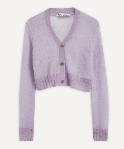 Shop Acne Studios Cropped Mohair-blend Cardigan In Lilac Purple