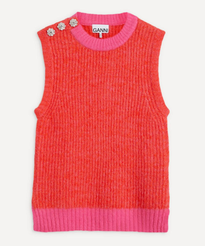 Shop Ganni Embellished Wool Vest - Size 14 In Shocking Pink