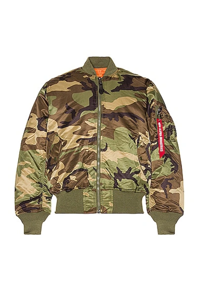 Shop Alpha Industries Ma-1 Bomber Jacket In Woodland Camo