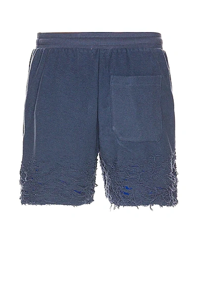 Shop John Elliott Reverse Burn-out Shorts In Cadet & Royal