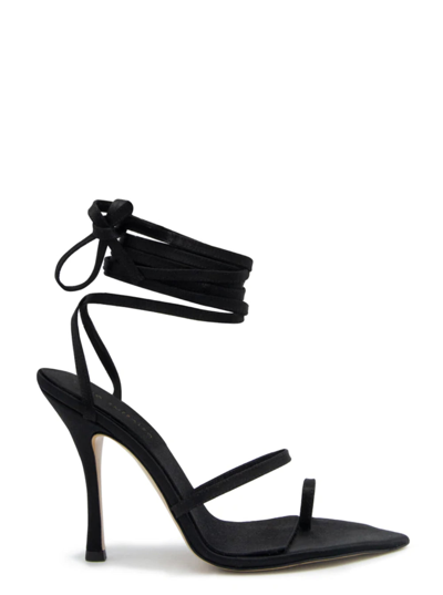 Shop Ilio Smeraldo By Giulia De Lellis Black Leather And Satin Strappy Sandals