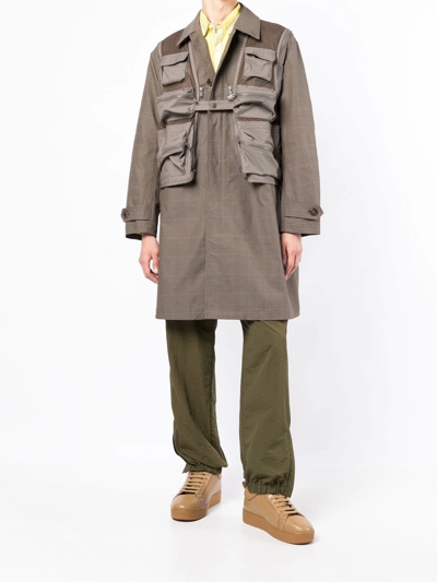 Undercover Check-pattern Patch-pocket Coat In Green