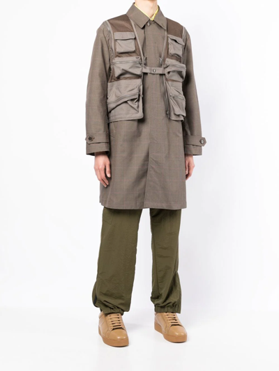 Undercover Check-pattern Patch-pocket Coat In Green