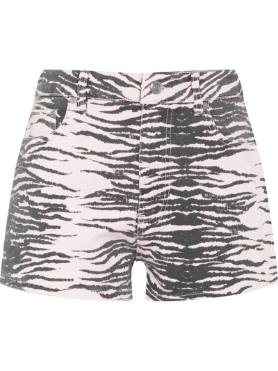 Shop Ganni Tiger-stripe Denim Shorts In Pink