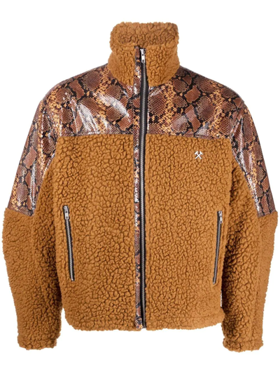 Shop Gmbh Snakeskin-print Teddy Jacket In Orange