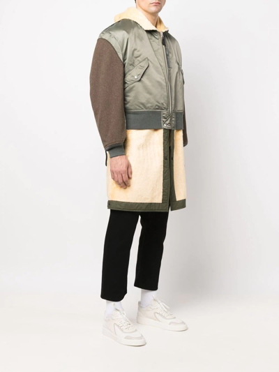 Shop Junya Watanabe Panelled Wool Coat In Green