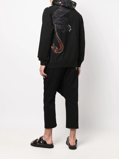 Shop Maharishi Embroidered Drawstring Hoodie In Black