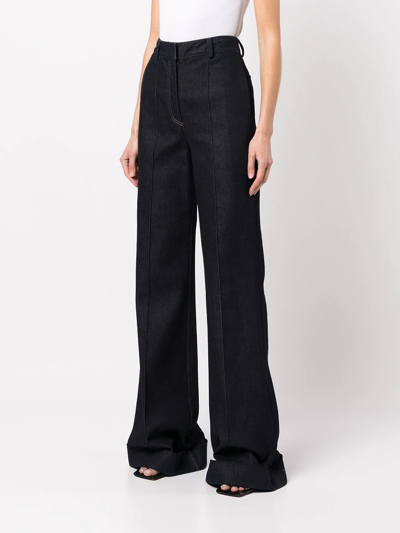 Shop Adam Lippes High-waisted Flared Leg Trousers In Blue