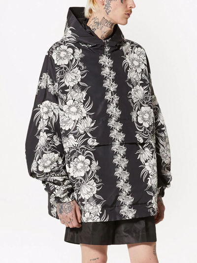 Valentino Graphic-print Hooded Jacket In Black