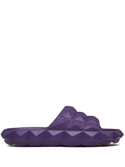 Shop Valentino Roman Stud Flat Slides In Purple