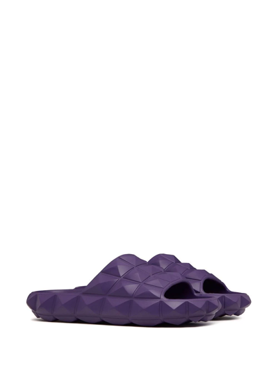 Shop Valentino Roman Stud Flat Slides In Purple