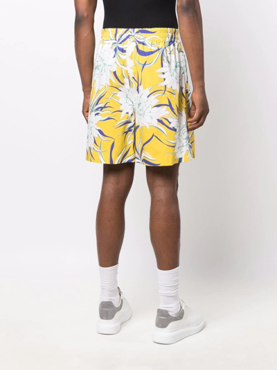 Shop Valentino Graphic-print Knee-length Shorts In Yellow