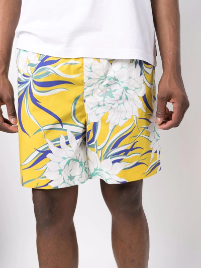 Shop Valentino Graphic-print Knee-length Shorts In Yellow