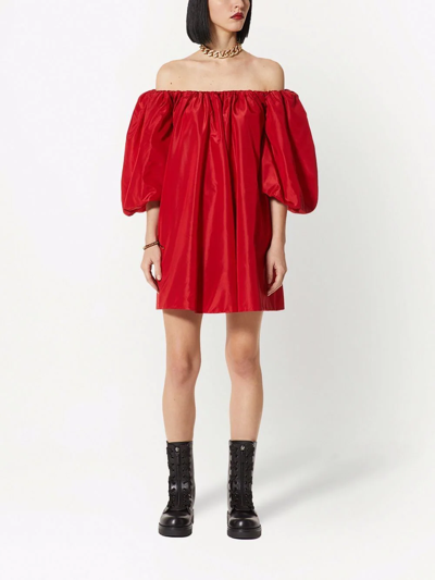 Shop Valentino Off-shoulder Mini Dress In Red