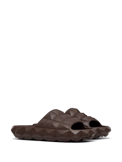Valentino Flat Rockstud Slides In Brown