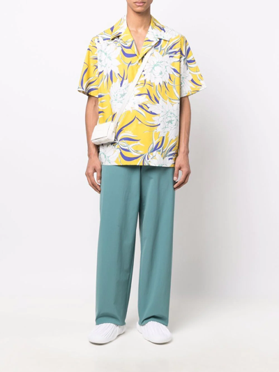 Valentino Street Flowers Couture Peonies Short Sleeve Poplin Button-up Camp Shirt In Yellow